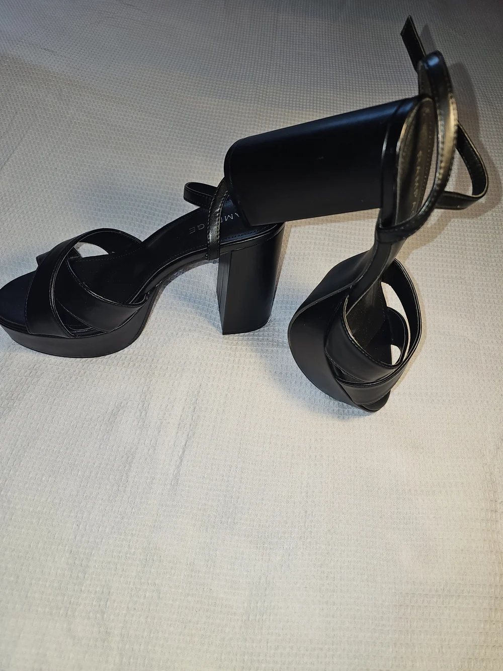 Rampage Black Leather-Look Platform Block Heels